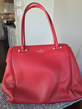 kate spade red pebble leather satchel with gold accents, Charles Street Satchel